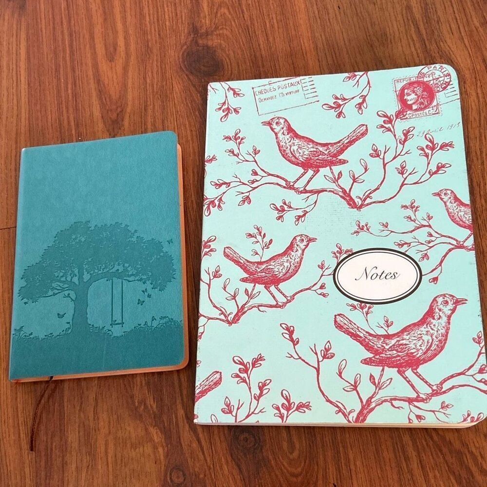 2 New bird and tree themed turquoise blank notebook planner diary leather Cavall